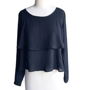 LOVEMARKS black polyester long sleeve scalloped open back top in women’s small